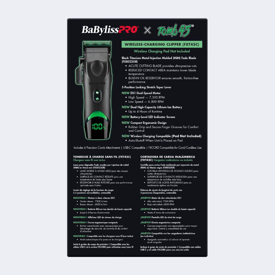 BaBylissPRO x Tomb45® Wireless-Charging Hair Clipper